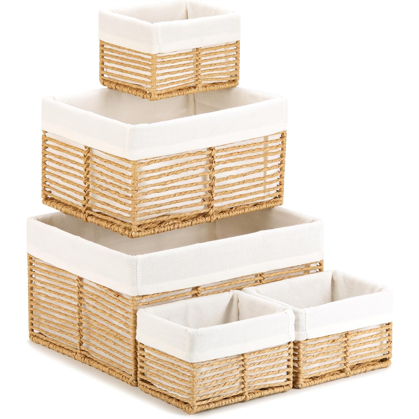 Woven Basket Set - Wicker Storage Baskets Set of 5,