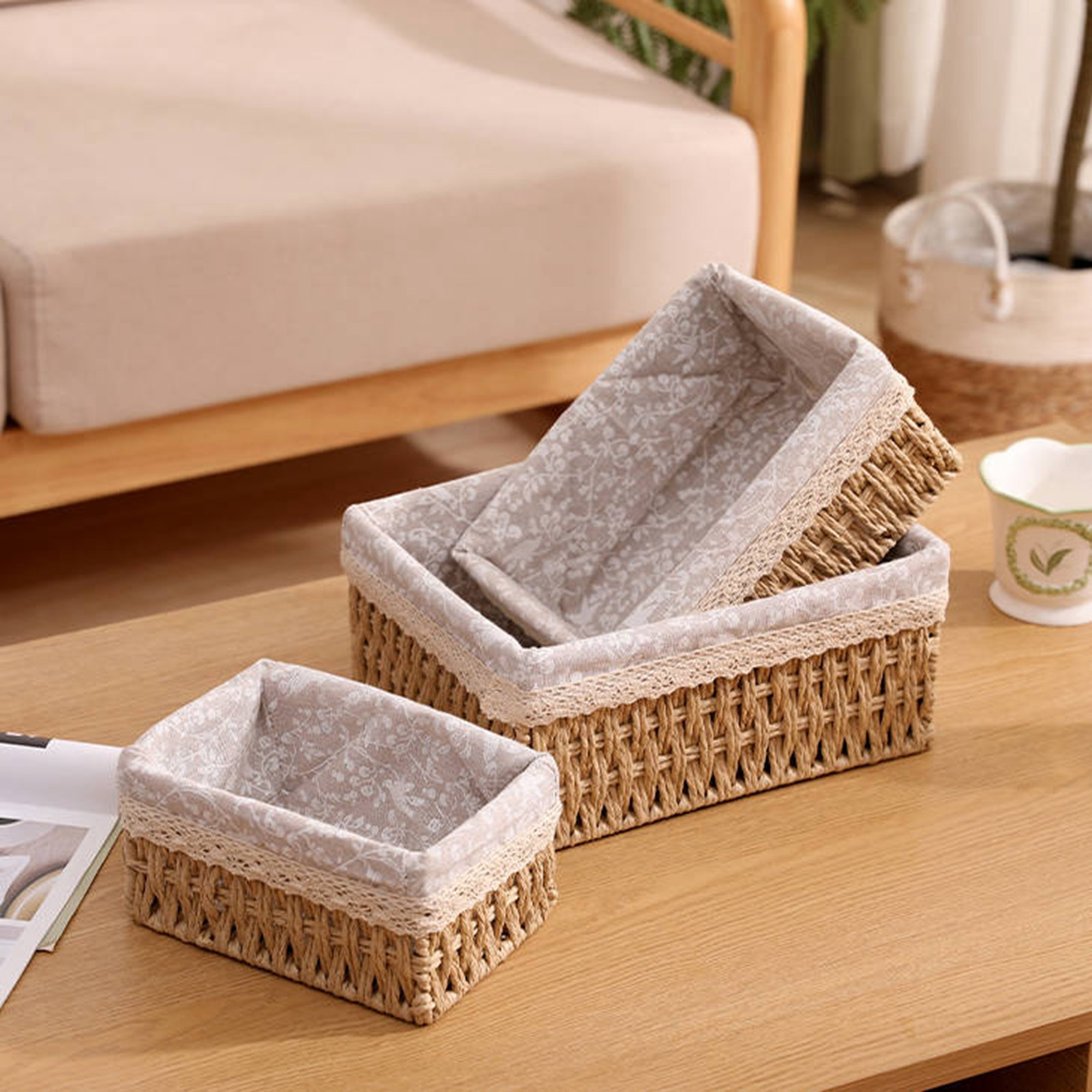 Woven Basket Set - Woven Storage Basket Bedroom Desktop Imitation