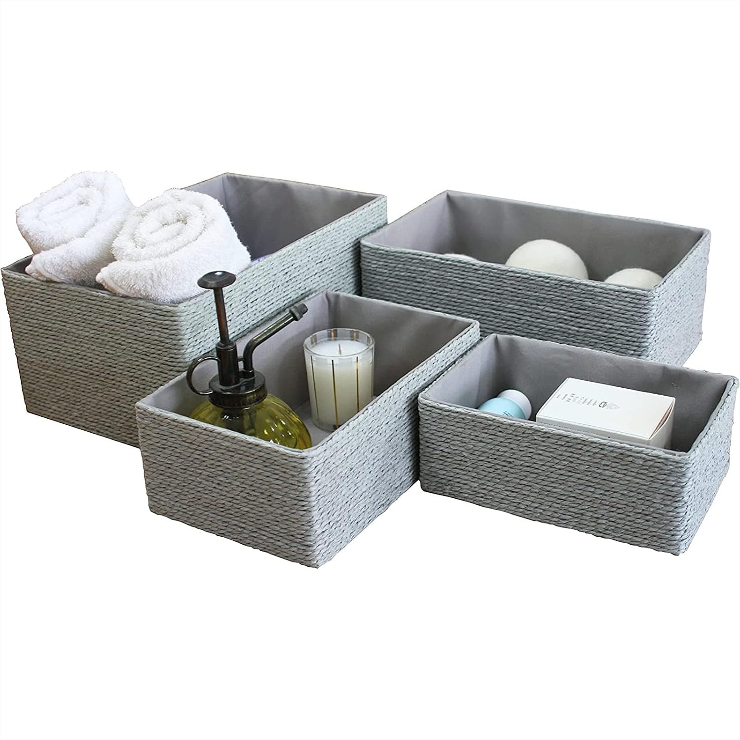 Woven Basket Set - Storage Baskets Set 4 - Stackable