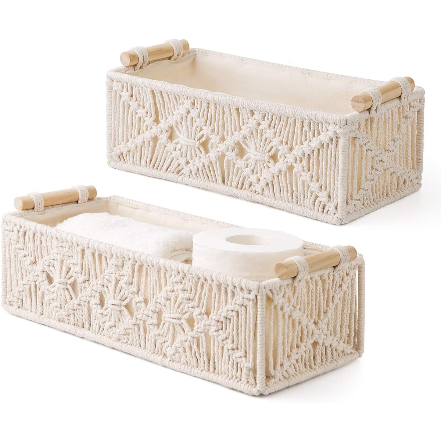 Macrame Storage Baskets Set of - Woven Basket Set のレビューと価格