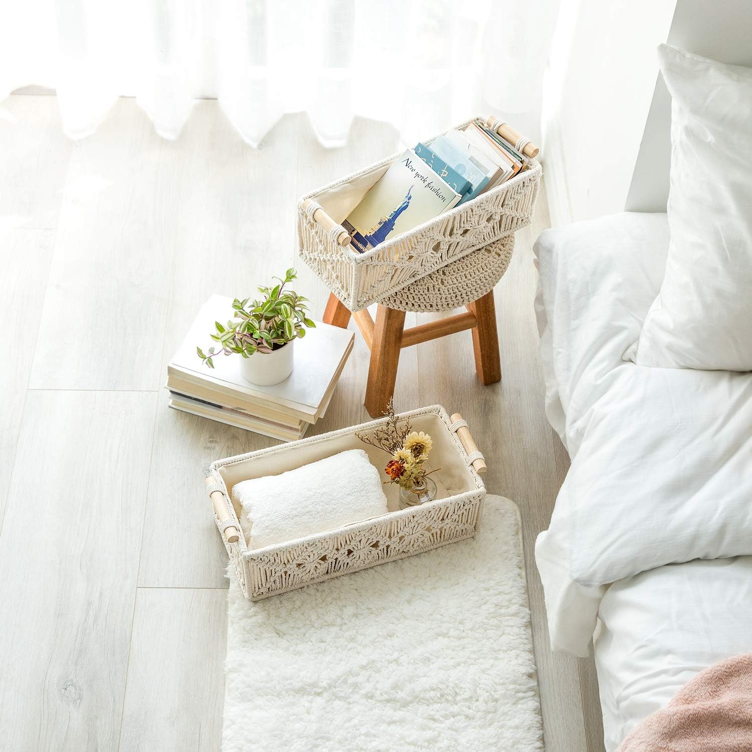 Macrame Storage Baskets Set of - Woven Basket Set のレビューと価格