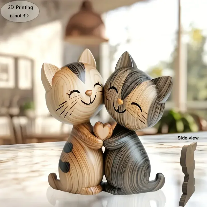 Wooden Kitten Couple Sculpture - Interior Design Apartment のレビューと価格