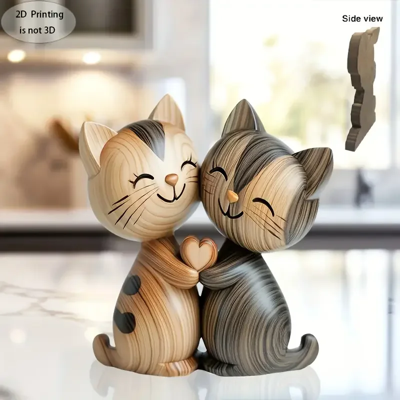 Wooden Kitten Couple Sculpture - Interior Design Apartment のレビューと価格